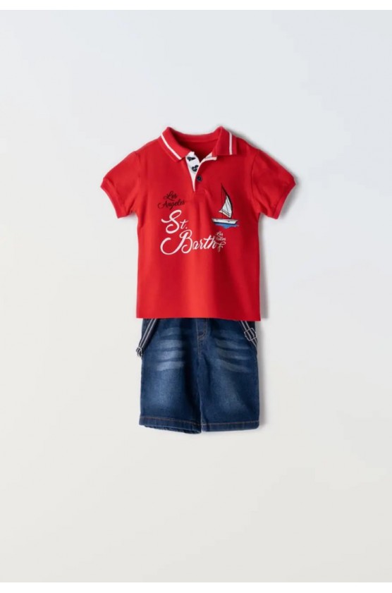Σετ  μπλούζα polo και  βερμούδα  για μικρό αγόρι Hashtag 242619 Κόκκινο