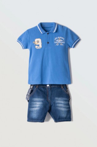 Σετ μπλούζα polo και βερμούδα  για μικρό αγόρι Hashtag 242813  μπλε ρουά