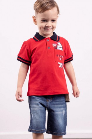 Σετ μπλούζα polo και βερμούδα  για μικρό αγόρι Hashtag 242830 κόκκινο