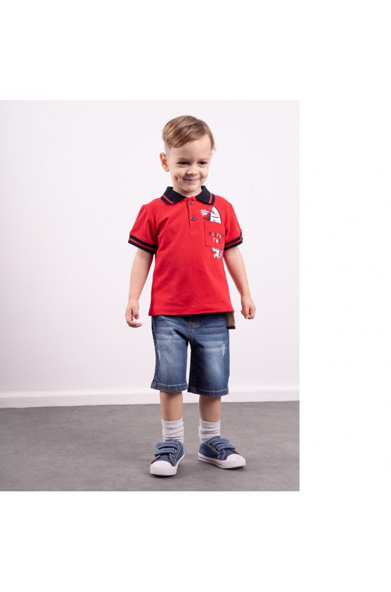 Σετ μπλούζα polo και βερμούδα  για μικρό αγόρι Hashtag 242830 κόκκινο