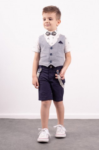 Σετ πουκάμισο, βερμούδα, γιλέκο και παπιγιόν  για μικρό αγόρι Hashtag 242841 μπλε 