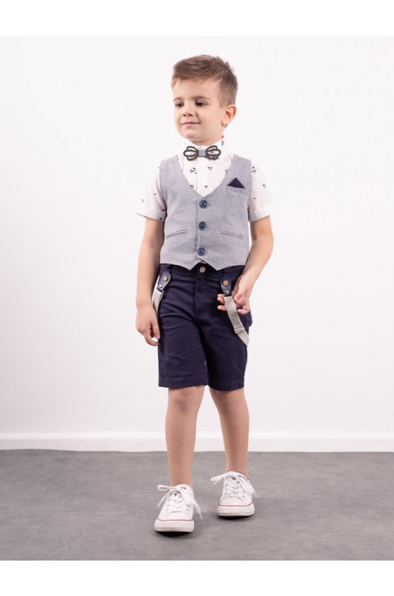 Σετ πουκάμισο, βερμούδα, γιλέκο και παπιγιόν  για μικρό αγόρι Hashtag 242841 μπλε