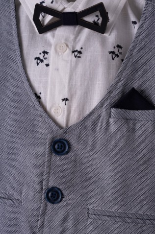 Σετ πουκάμισο, βερμούδα, γιλέκο και παπιγιόν  για μικρό αγόρι Hashtag 242841 μπλε 