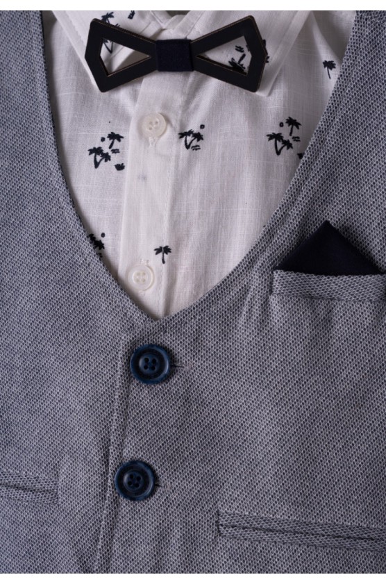 Σετ πουκάμισο, βερμούδα, γιλέκο και παπιγιόν  για μικρό αγόρι Hashtag 242841 μπλε