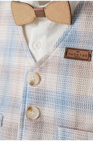 Σετ πουκάμισο, παντελόνι, γιλέκο και παπιγιόν  για μικρό αγόρι Hashtag 254607 Λευκό-Μπεζ