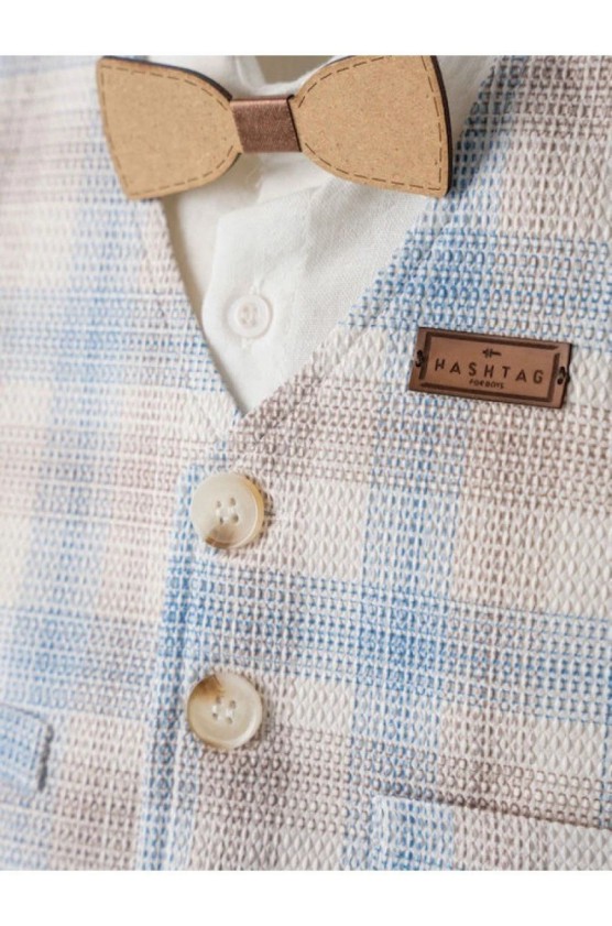 Σετ πουκάμισο, παντελόνι, γιλέκο και παπιγιόν  για μικρό αγόρι Hashtag 254607 Λευκό-Μπεζ