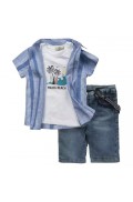 Σετ  πουκάμισο, μπλούζα και  βερμούδα  για μικρό αγόρι Hashtag 254613 μπλε