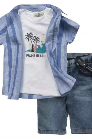 Σετ  πουκάμισο, μπλούζα και  βερμούδα  για μικρό αγόρι Hashtag 254613 μπλε 