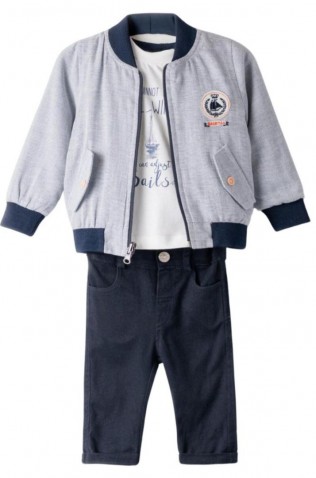 Σετ μπουφάν, μπλουζάκι και παντελόνι για μικρό αγόρι Hashtag 254626 γκρι -μπλε