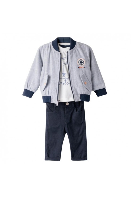 Σετ μπουφάν, μπλουζάκι και παντελόνι για μικρό αγόρι Hashtag 254626 γκρι -μπλε