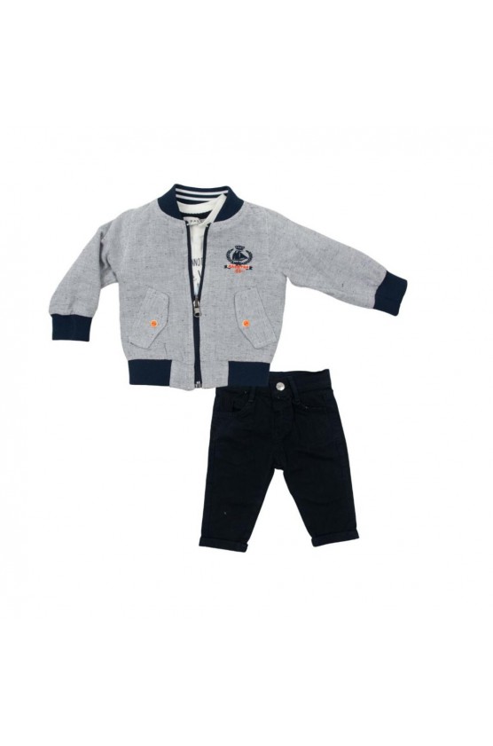 Σετ μπουφάν, μπλουζάκι και παντελόνι για μικρό αγόρι Hashtag 254626 γκρι -μπλε