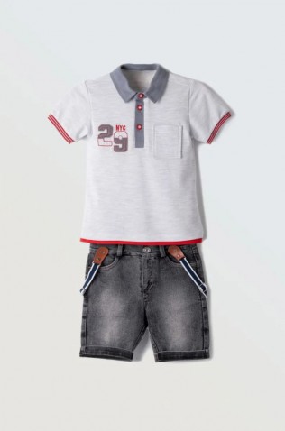 Σετ μπλούζα polo και βερμούδα  για μικρό αγόρι Hashtag 254808  γκρι