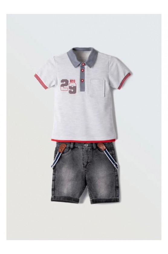 Σετ μπλούζα polo και βερμούδα  για μικρό αγόρι Hashtag 254808  γκρι