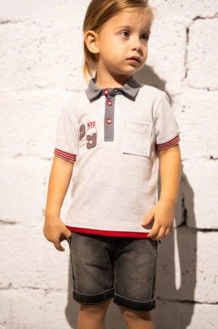 Σετ μπλούζα polo και βερμούδα  για μικρό αγόρι Hashtag 254808  γκρι