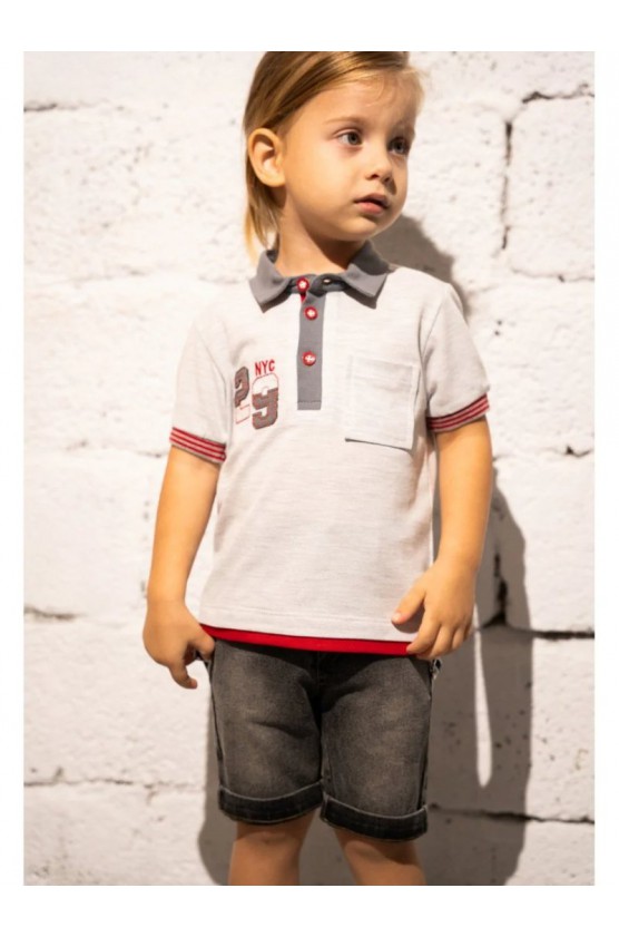 Σετ μπλούζα polo και βερμούδα  για μικρό αγόρι Hashtag 254808  γκρι