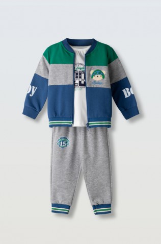 Σετ φόρμας με ζακέτα για μικρό αγόρι Hashtag 254608 μπλε-γκρι- πράσινο