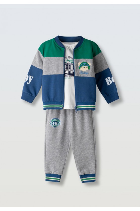 Σετ φόρμας με ζακέτα για μικρό αγόρι Hashtag 254608 μπλε-γκρι- πράσινο