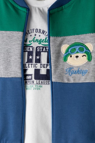 Σετ φόρμας με ζακέτα για μικρό αγόρι Hashtag 254608 μπλε-γκρι- πράσινο