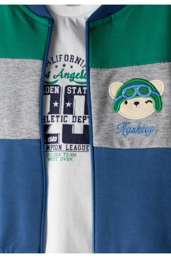 Σετ φόρμας με ζακέτα για μικρό αγόρι Hashtag 254608 μπλε-γκρι- πράσινο