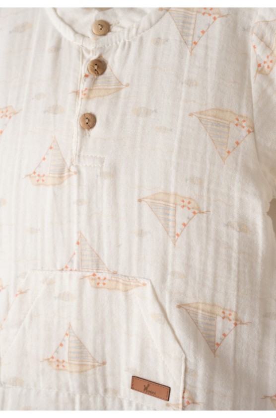 Σετ πουκάμισο και παντελόνι  για μικρό αγόρι Hashtag 266600 εκρού- ταμπά