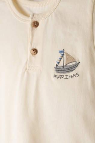 Σετ μπλούζα,  βερμούδα και καπέλο για μικρό αγόρι Hashtag 266602  εκρού-γκρι