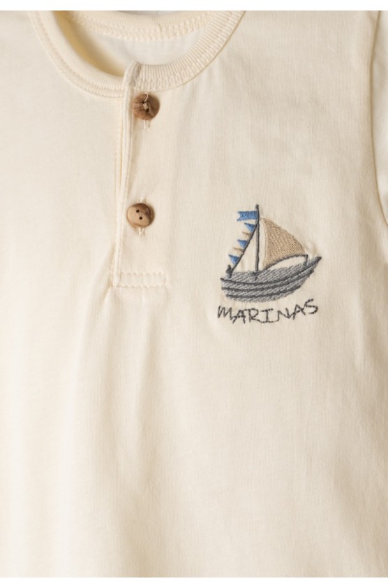 Σετ μπλούζα,  βερμούδα και καπέλο για μικρό αγόρι Hashtag 266602  εκρού-γκρι