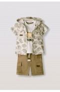 Σετ  πουκάμισο , μπλούζα και  βερμούδα  για μικρό αγόρι Hashtag 266603 μπεζ-χακί