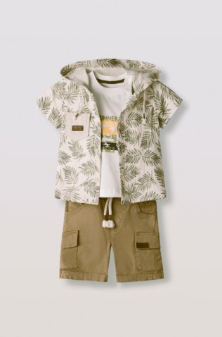 Σετ  πουκάμισο , μπλούζα και  βερμούδα  για μικρό αγόρι Hashtag 266603 μπεζ-χακί