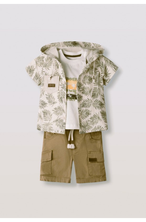 Σετ  πουκάμισο , μπλούζα και  βερμούδα  για μικρό αγόρι Hashtag 266603 μπεζ-χακί