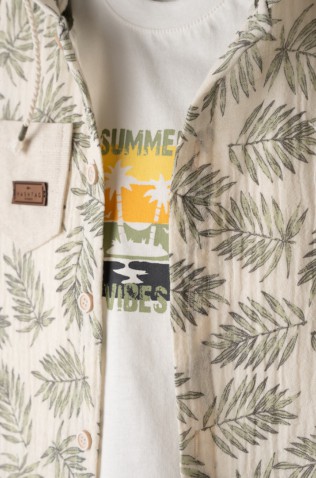 Σετ  πουκάμισο , μπλούζα και  βερμούδα  για μικρό αγόρι Hashtag 266603 μπεζ-χακί