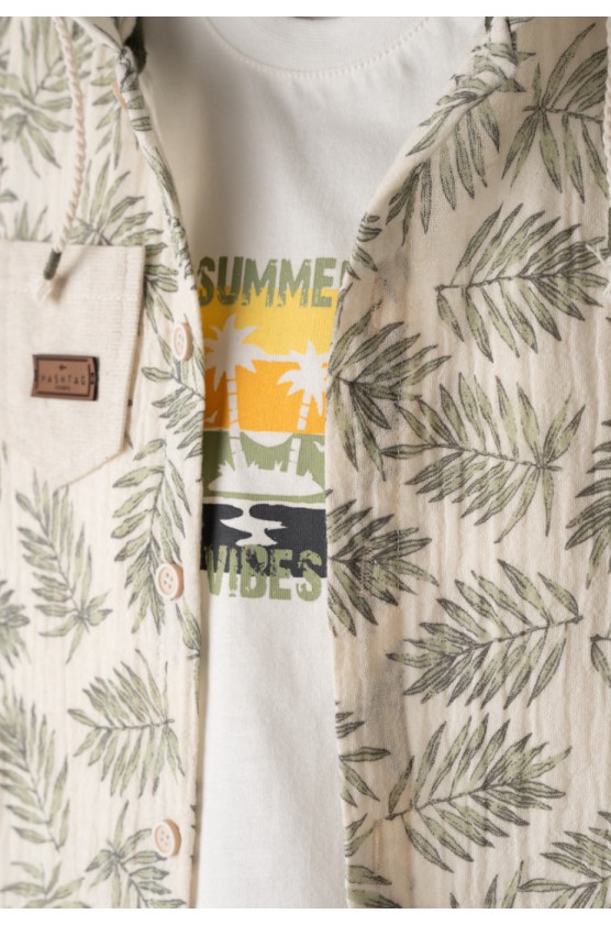 Σετ  πουκάμισο , μπλούζα και  βερμούδα  για μικρό αγόρι Hashtag 266603 μπεζ-χακί