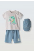 Σετ μπλούζα,  βερμούδα και καπέλο για μικρό αγόρι Hashtag 266610 γκρι-γαλάζιο