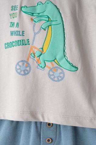 Σετ μπλούζα,  βερμούδα και καπέλο για μικρό αγόρι Hashtag 266610 γκρι-γαλάζιο