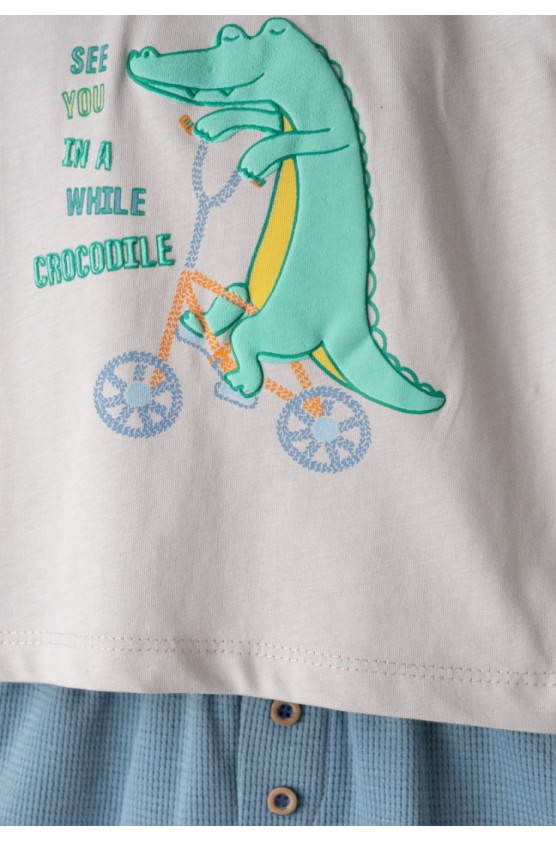 Σετ μπλούζα,  βερμούδα και καπέλο για μικρό αγόρι Hashtag 266610 γκρι-γαλάζιο