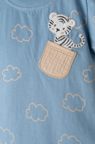 Σετ μπλούζα,  βερμούδα και καπέλο για μικρό αγόρι Hashtag 266611 γαλάζιο-μπεζ