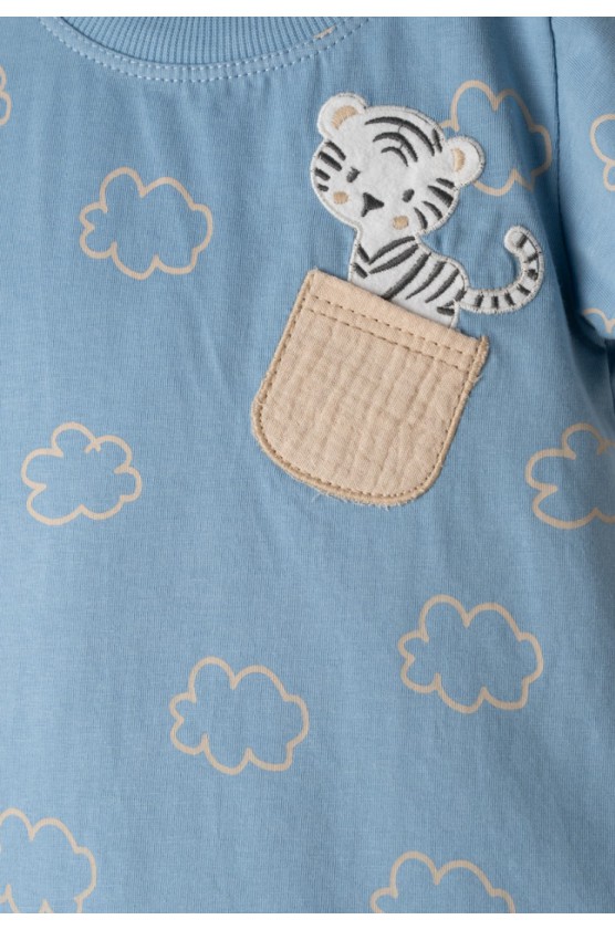 Σετ μπλούζα,  βερμούδα και καπέλο για μικρό αγόρι Hashtag 266611 γαλάζιο-μπεζ