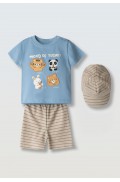 Σετ μπλούζα,  βερμούδα και καπέλο για μικρό αγόρι Hashtag 266612 γαλάζιο-μπεζ