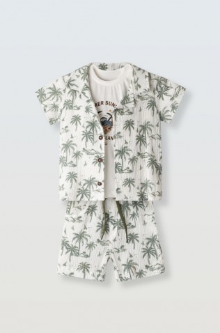 Σετ πουκάμισο, μπλουζάκι και βερμούδα  για μικρό αγόρι Hashtag 266615 λευκό-πράσινο