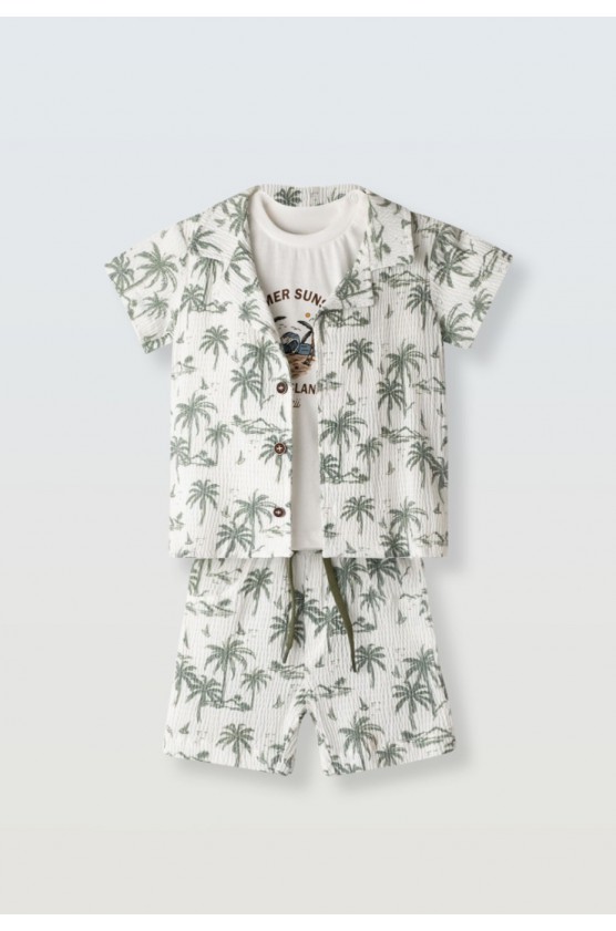 Σετ πουκάμισο, μπλουζάκι και βερμούδα  για μικρό αγόρι Hashtag 266615 λευκό-πράσινο