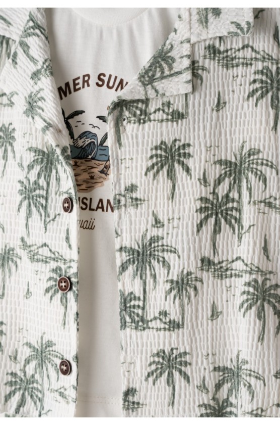 Σετ πουκάμισο, μπλουζάκι και βερμούδα  για μικρό αγόρι Hashtag 266615 λευκό-πράσινο