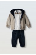 Σετ πουκάμισο παντελόνι μπουφάν για μικρό αγόρι Hashtag 266616 μπεζ- μπλε