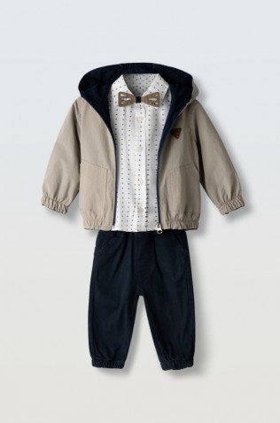 Σετ πουκάμισο παντελόνι μπουφάν για μικρό αγόρι Hashtag 266616 μπεζ- μπλε