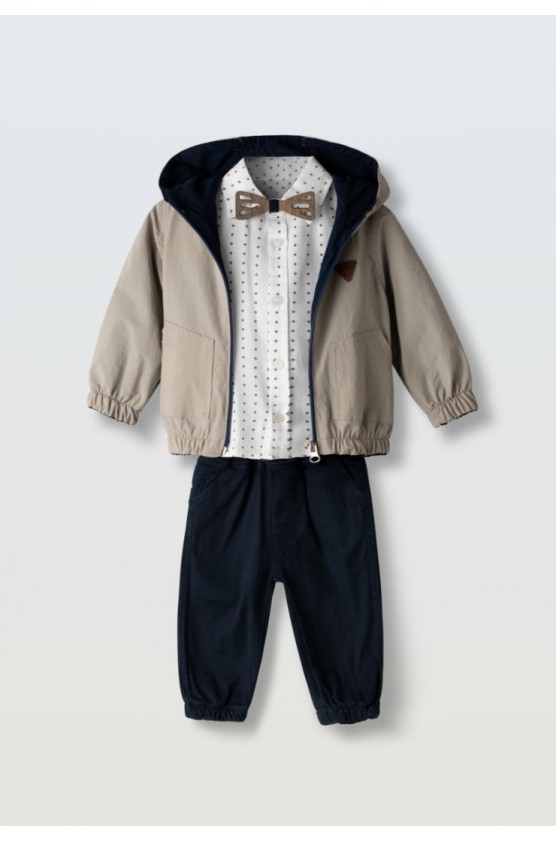 Σετ πουκάμισο παντελόνι μπουφάν για μικρό αγόρι Hashtag 266616 μπεζ- μπλε