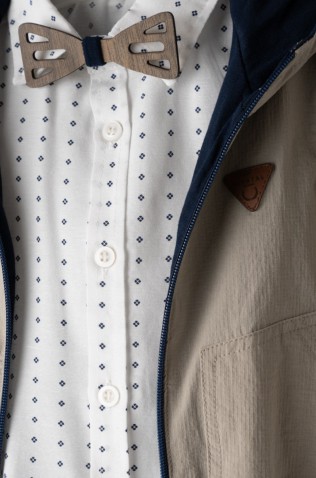 Σετ πουκάμισο παντελόνι μπουφάν για μικρό αγόρι Hashtag 266616 μπεζ- μπλε