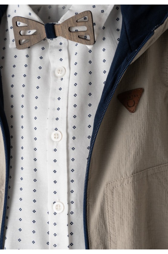 Σετ πουκάμισο παντελόνι μπουφάν για μικρό αγόρι Hashtag 266616 μπεζ- μπλε