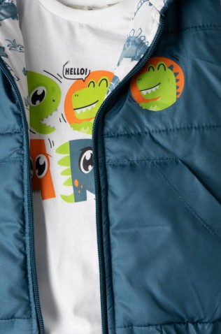 Σετ αμάνικο μπουφάν , τζιν παντελόνι και μπλουζάκι για μικρό αγόρι Hashtag 266618 μπλε