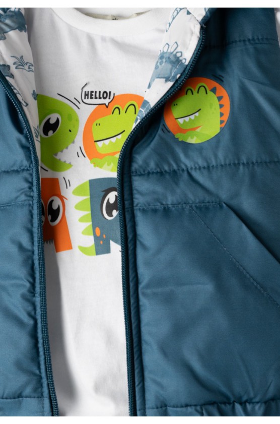 Σετ αμάνικο μπουφάν , τζιν παντελόνι και μπλουζάκι για μικρό αγόρι Hashtag 266618 μπλε