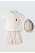 Σετ πουκάμισο,  βερμούδα και καπέλο για μικρό αγόρι Hashtag 266620  λευκό-μπεζ