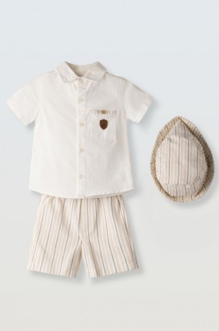 Σετ πουκάμισο,  βερμούδα και καπέλο για μικρό αγόρι Hashtag 266620  λευκό-μπεζ