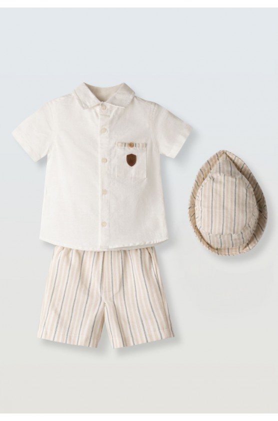 Σετ πουκάμισο,  βερμούδα και καπέλο για μικρό αγόρι Hashtag 266620  λευκό-μπεζ